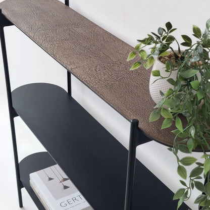 Moderni juoda metalinė konsolė OMBRE su trimis lentynomis