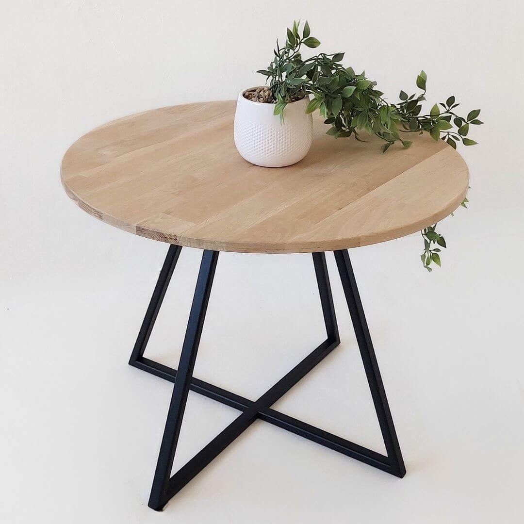 apvalus kavos staliukas NORD – šviesaus medžio ir metalo harmonija